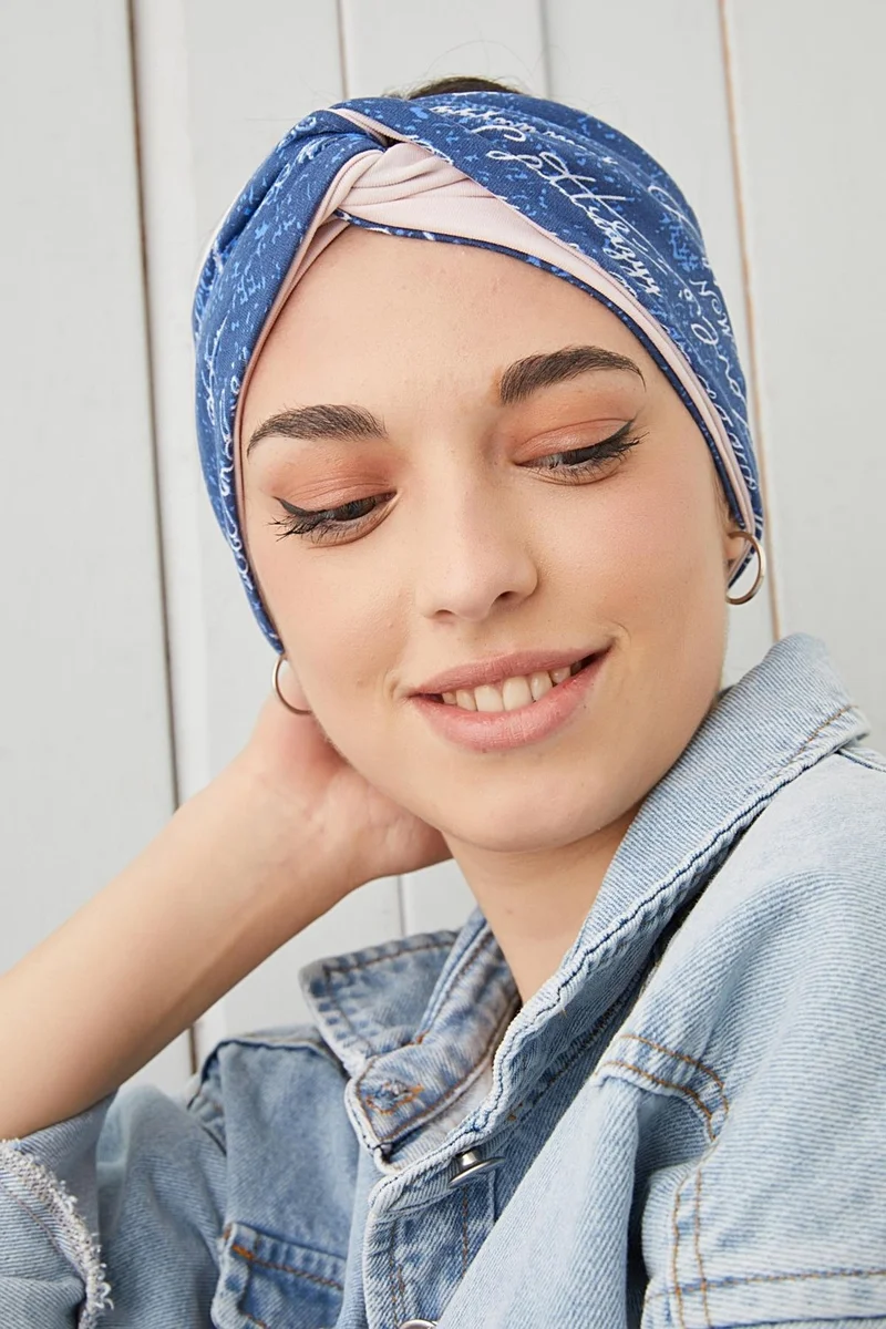 بوتيكجيز Blue White Bandana Hair Band Extra Soft Flexible Natural Cotton Combed Cotton