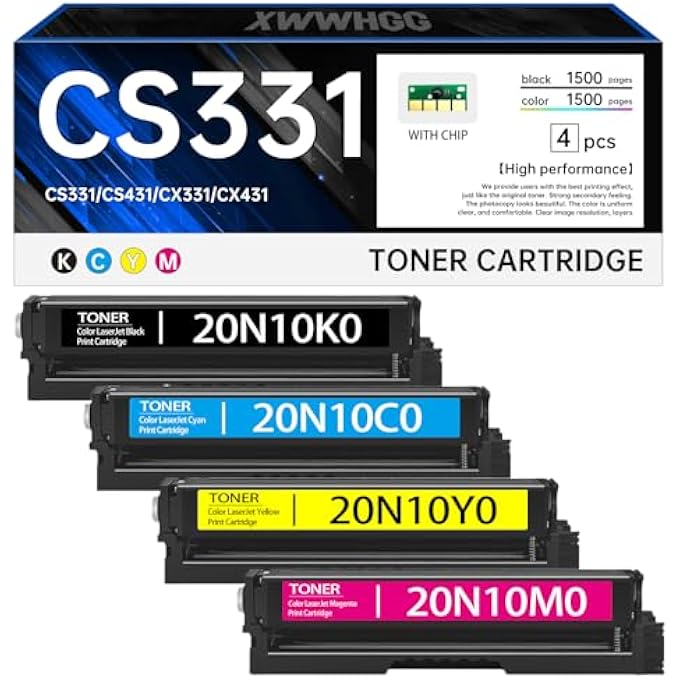 CS331 CX331 TONER CARTRIDGE 4-PACK - REPLACEMENT FOR 20N10K0, 20N10C0, 20N10M0, 20N10Y0 | COMPATIBLE WITH LEXMARK CS331, CS431, CX331, CX431 PRINTERS (BK/C/M/Y) - Image 2
