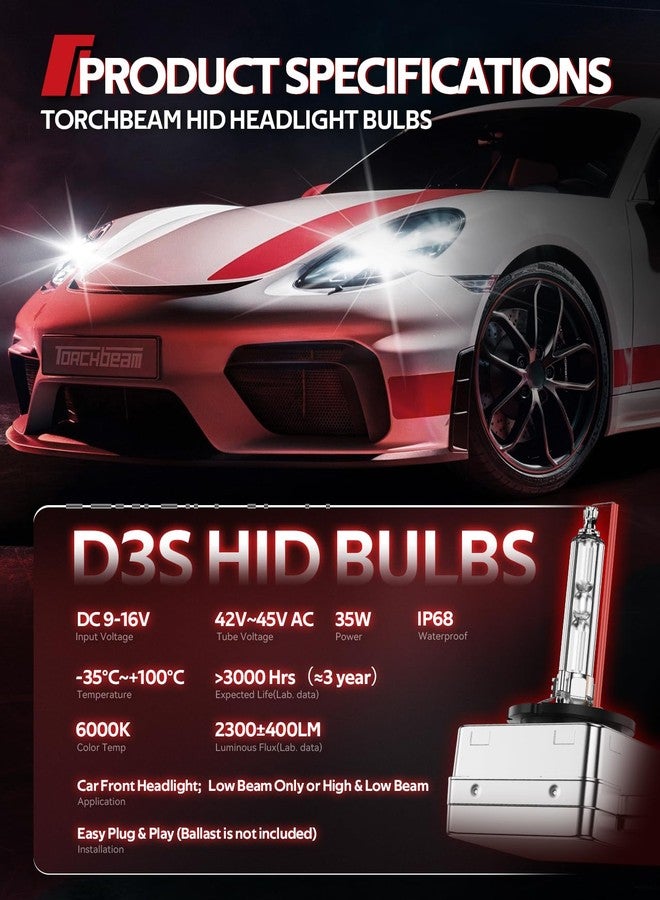Torchbeam D3S HID Bulbs, Xenon 6000K 35W HID Bulb with Metal Stents Base, Waterproof Design, Plug and Play, Pack of 2 - Image 2