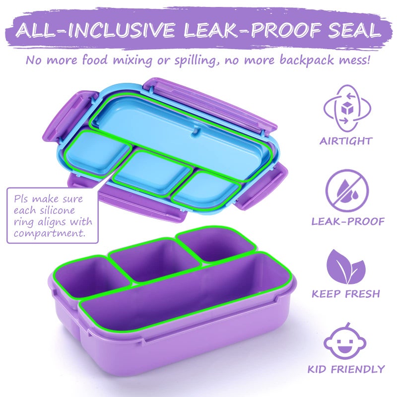 QQKO Bento Lunch Box for Kids Girls Boys, Toddler Kids Lunch Boxes for School, Lunch Containers for Adults with 4 Compartments, Sauce Container, Utensils, Food Picks and Muffin Cups, Purple - Image 5