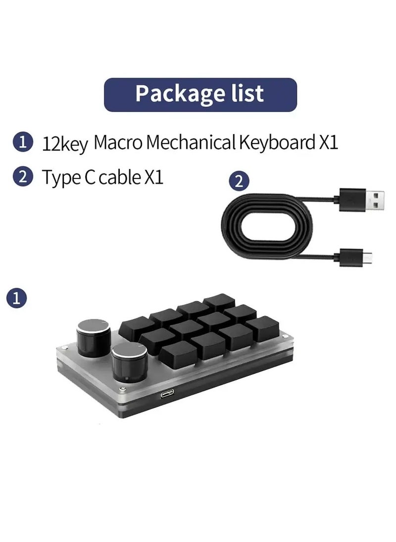 AROAQ - Programming Macro Keyboard Custom Knob Keyboard 12 Key 2 Knob Gaming Mini Keyboard Copy Paste Photoshop Hotswap Keypad - Image 1