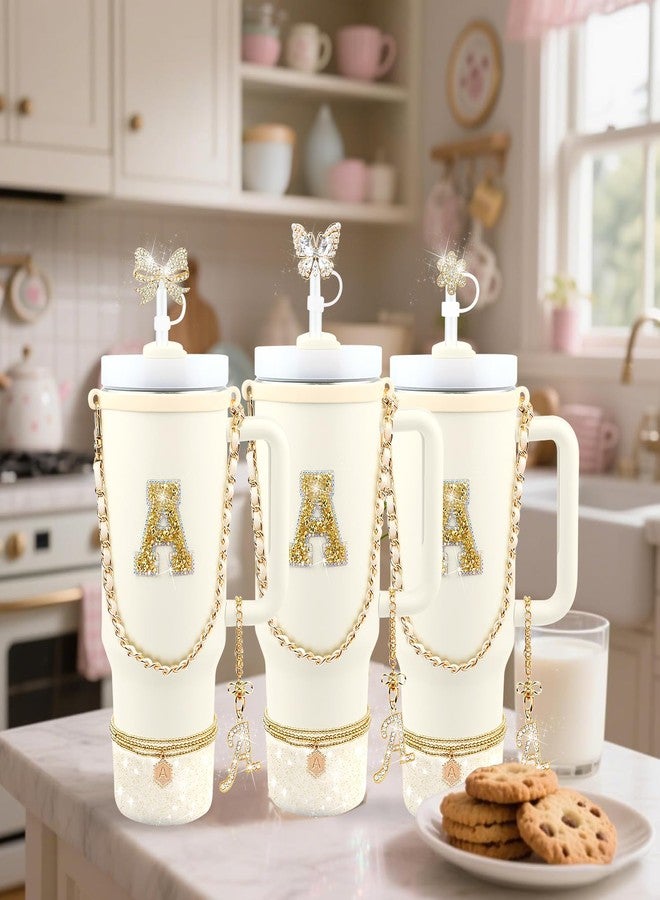 Hpebl 11PCS Gold for Stanley Cup Accessories Set 30/40 OZ Bling Rhinestones Bow Initials Charms for Stanley Decorations Tumbler Accessories Including Butterfly Straw Toppers, Tumbler Boot（Letter A） - Image 5