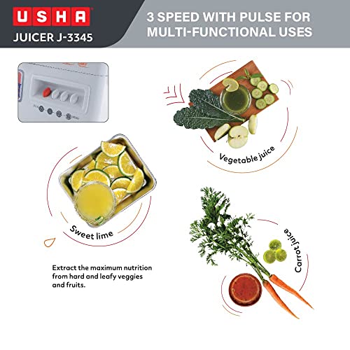 USHA J 3345 450 Watts Juicer, 5 Years Warranty On Motor, 3 Speed With Pulse Function, White - Image 5