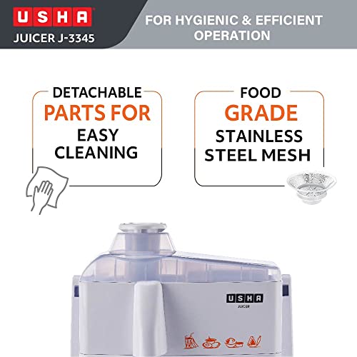 USHA J 3345 450 Watts Juicer, 5 Years Warranty On Motor, 3 Speed With Pulse Function, White - Image 4