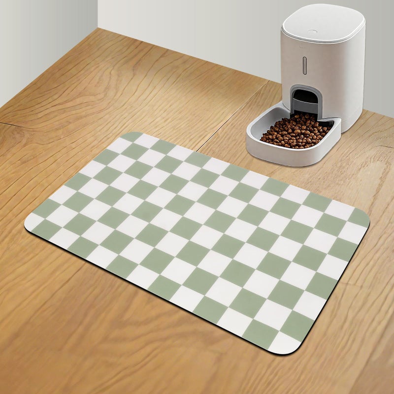CooRug Checkered Dog Food Mat, Absorbent Leak-Proof Pet Feeding Mat, Quick Dry Cat Food Mat for Messy Drinkers 12" x 20" Green - Image 1