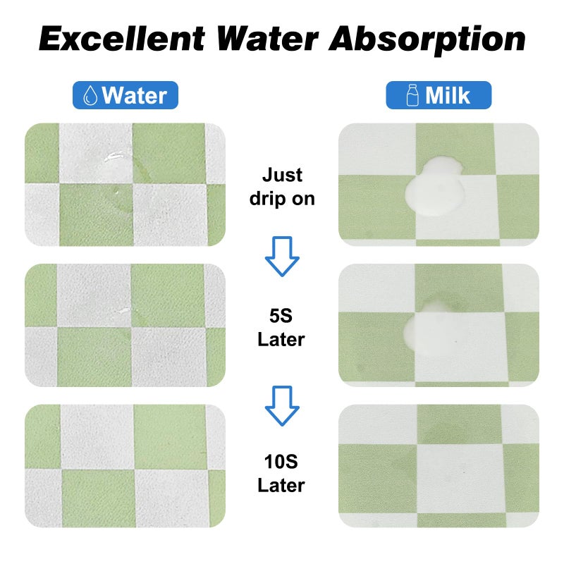 CooRug Checkered Dog Food Mat, Absorbent Leak-Proof Pet Feeding Mat, Quick Dry Cat Food Mat for Messy Drinkers 12" x 20" Green - Image 4