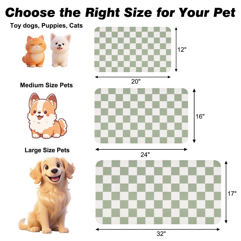 CooRug Checkered Dog Food Mat, Absorbent Leak-Proof Pet Feeding Mat, Quick Dry Cat Food Mat for Messy Drinkers 12" x 20" Green - Image 2