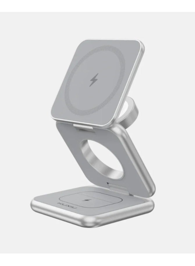 AROAQ KU XIU X40 3-in-1 Foldable Wireless Charging Station for iPhone, Apple Watch & AirPods – MagSafe Compatible, Aluminum Alloy Fast Charging with 20W Adapter, Palm-Size Travel Charger - Image 2