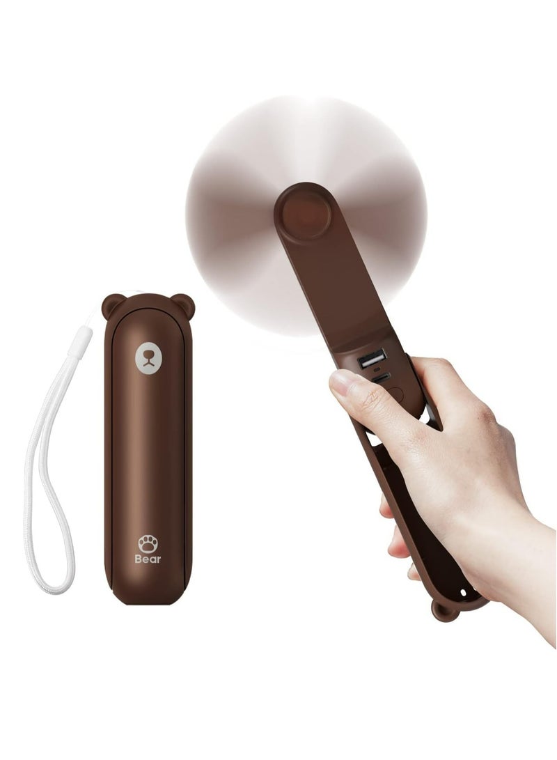 MODERN HOME Portable Handheld Fan, Mini Pocket Hand Fan, Small Battery Operated 14-21 hours, USB Rechargeable Foldable Fan, Quiet Personal Fan with Power Bank, Flashlight for Indoor, Outdoor - Brown - Image 1