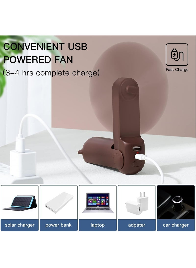 MODERN HOME Portable Handheld Fan, Mini Pocket Hand Fan, Small Battery Operated 14-21 hours, USB Rechargeable Foldable Fan, Quiet Personal Fan with Power Bank, Flashlight for Indoor, Outdoor - Brown - Image 4