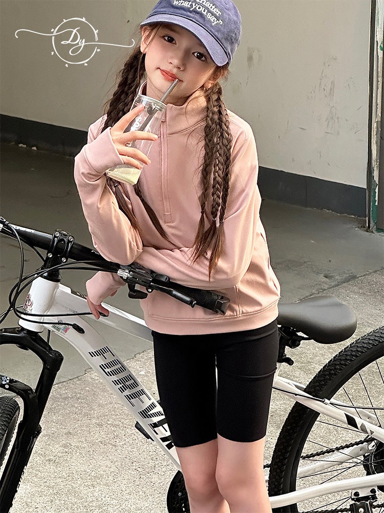 Sanluo Children'S Clothing Girls' Sports Jacket 2025 Autumn New Style Medium And Large Children'S Stand Collar Zipper Outdoor Base Shirt - Image 2
