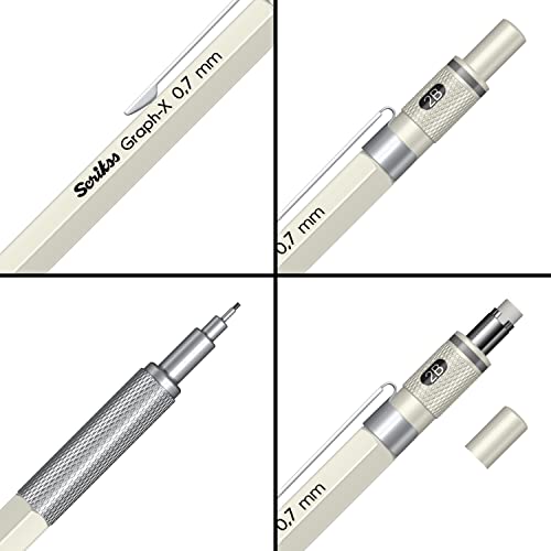 Scrikss 0.7mm Mechanical Clutch Lead Pen Pencil Ivory Brass Body Push Mechanism Graph-X Series Eraser Included - Image 3