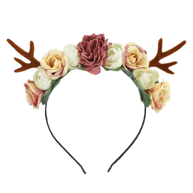 Antler Flower Corwn Festival Floral Headband Christmas Deer Hair Hoop for Women Girls