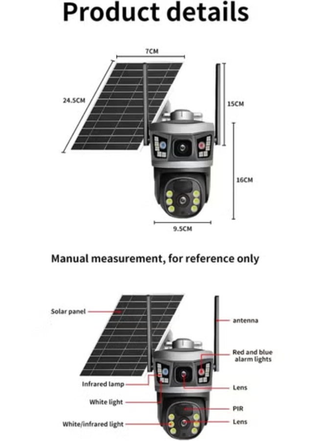 ELTRAZONE 2 Pcs 8MP Dual Lens CCTV Cameras for Home – 360° Outdoor Solar-Powered Security Cameras with 4G SIM Internet, V380 Pro App Control, Full-Color Night Vision, PIR + AI Human Detection, Two-Way Audio, 64GB SD Cards, Weatherproof IP Cameras for Villa, Garden, Office, and Home Surveillance in UAE - Image 2