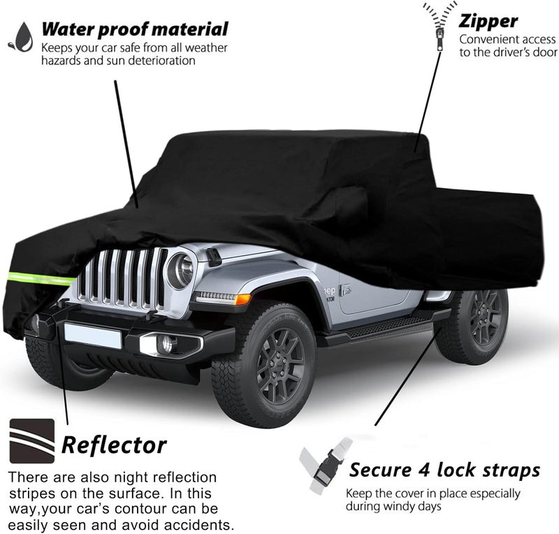 YIXIN Waterproof Car Cover for Jeep Gladiator 2020-2024 - Custom Fit, 100% Waterproof, Windproof with Double Door Zipper - Image 2