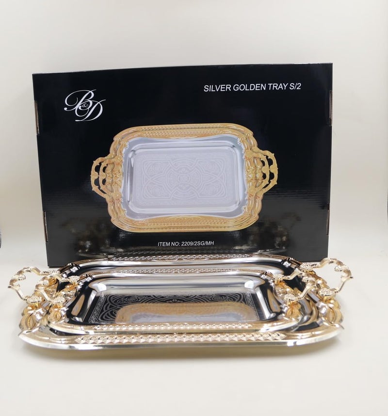 B&D Silver and Gold Decorative Serving Tray Set