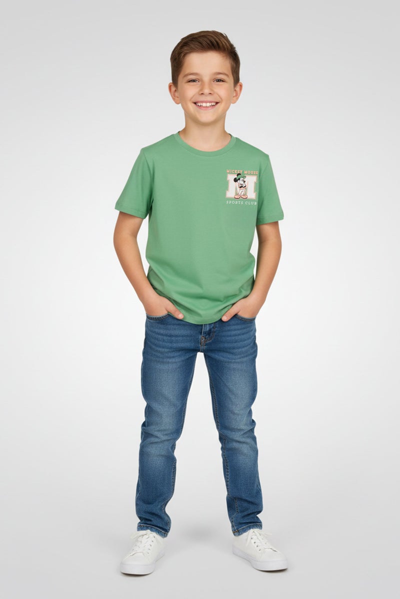Disney x Mickey And Friends Kids Boy Crew Neck Graphic Print T-Shirt, Green - Image 1