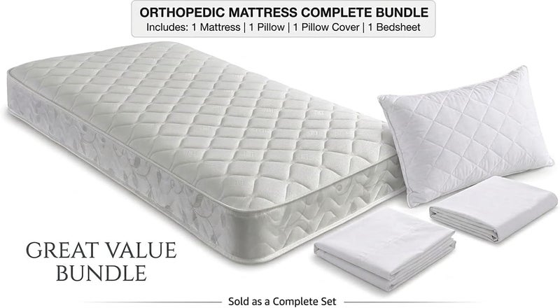 Pioneer Orthopedic Single Medicated Mattress 190×90cm with Pillow, Pillow Cover & Bedsheet | Firm Foam Mattress for Back Support & Comfortable Sleep (190 x 90 x 7 cm, Complete Single Bed Bedding Bundle) - Image 3