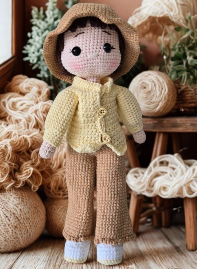 Fatio Handmade Cotton Crochet Girl Doll with Hat & Scarf – Soft Amigurumi Toy for Kids & Baby Gifts - Image 5