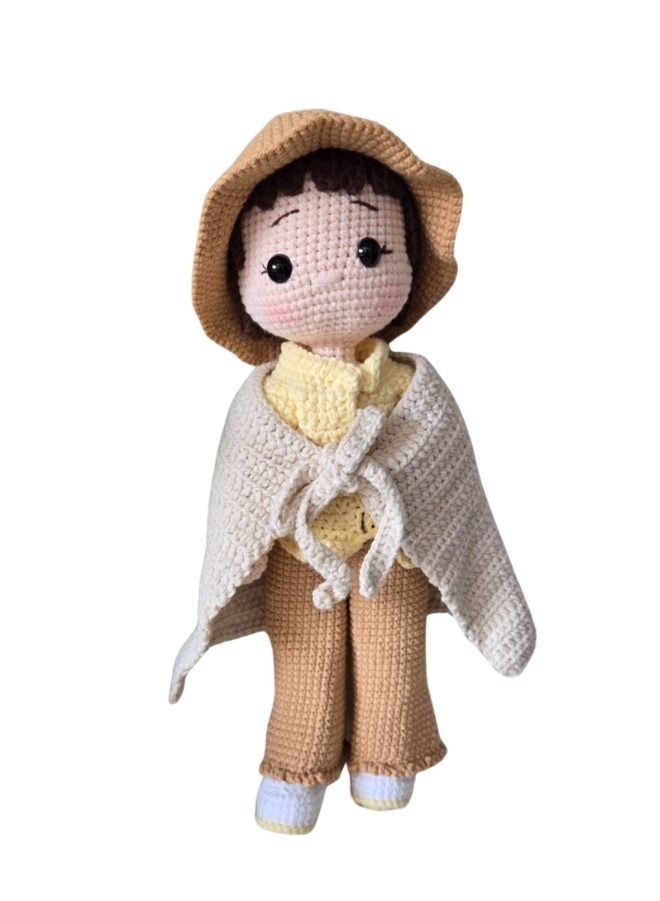 Fatio Handmade Cotton Crochet Girl Doll with Hat & Scarf – Soft Amigurumi Toy for Kids & Baby Gifts - Image 1
