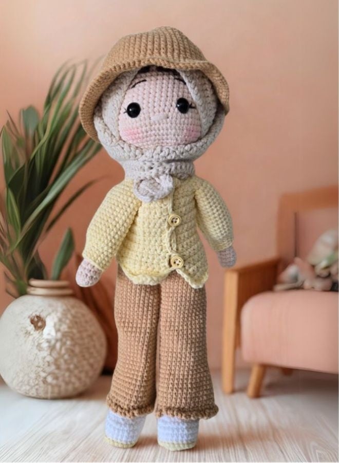 Fatio Handmade Cotton Crochet Girl Doll with Hat & Scarf – Soft Amigurumi Toy for Kids & Baby Gifts - Image 3