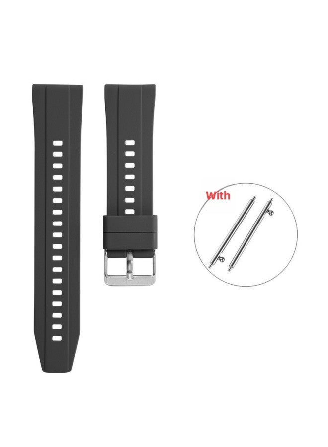 [ready Stock] Suitable For Huawei WatchGT4 Silicone Universal Watch Strap/gt2/gt3 With Quick Release Switch Earrings-Color:C1 Black-silver Buckle-Specifications:20MM  - Image 1