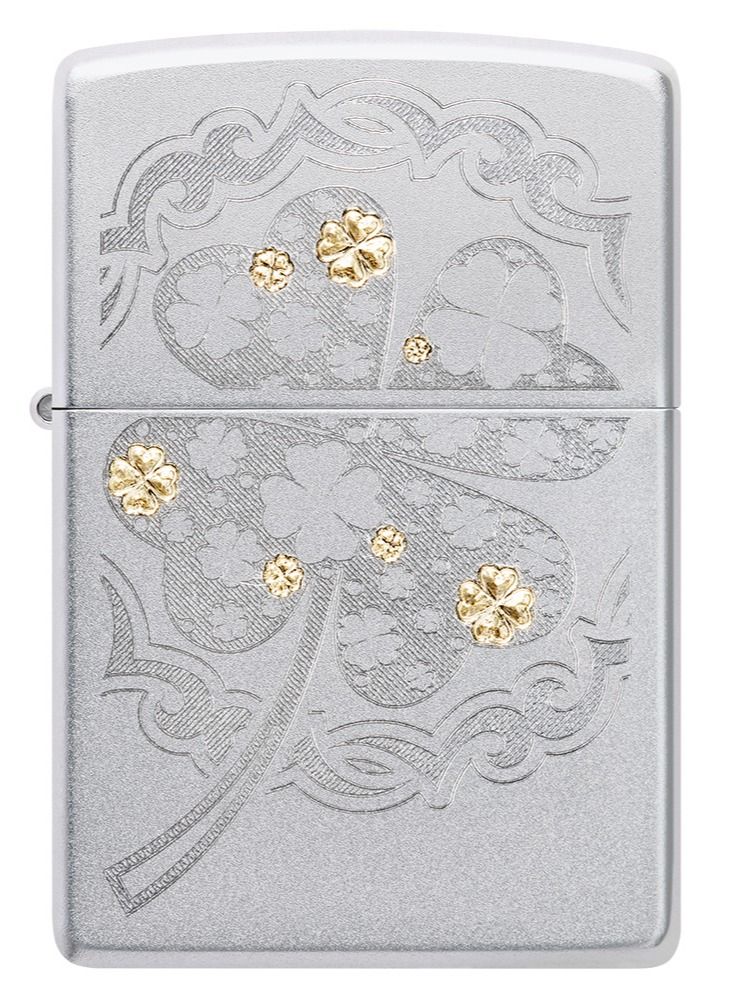 Zippo Ae184641 205 Four Leaf Clover Satin Chrome Windproof Lighter - Image 2