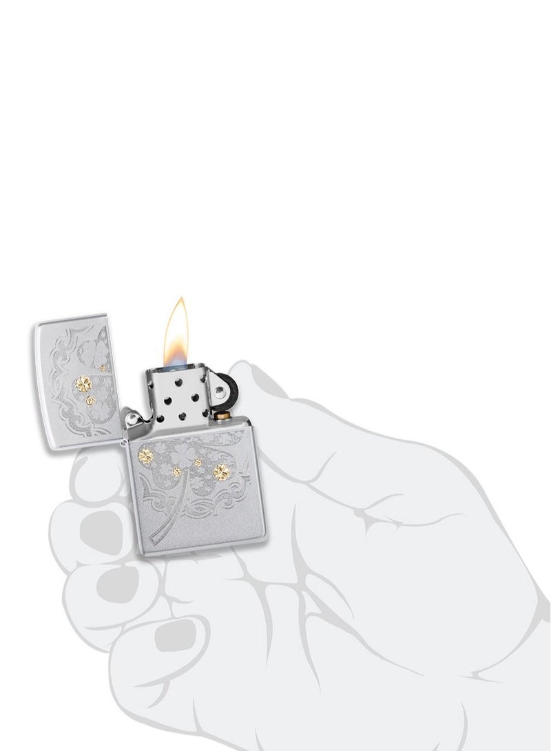 Zippo Ae184641 205 Four Leaf Clover Satin Chrome Windproof Lighter - Image 5