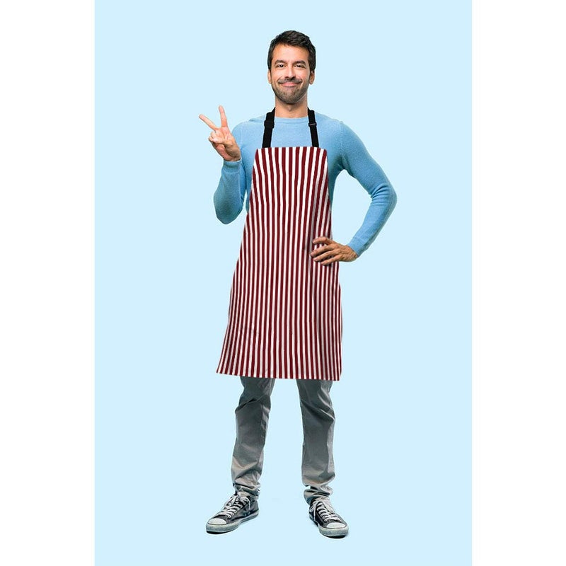 Beabes Red Vertical Stripe Pattern Kitchen Apron Simple Endless Retro White Red Lines Cooking Bib Apron For Chef Restaurant Home Cleaning Serving Painting 27"" X 31"" - Image 3