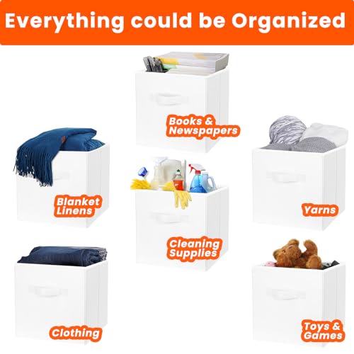 Criusia Storage Cubes, 11 Inch Cube Storage Bins for Shelves Closet Nursery Bedroom - 10 Pack Collapsible Baskets with Handles - Fabric Bins for Organizing Clothes Blanket Toys (White) - Image 4