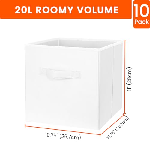 Criusia Storage Cubes, 11 Inch Cube Storage Bins for Shelves Closet Nursery Bedroom - 10 Pack Collapsible Baskets with Handles - Fabric Bins for Organizing Clothes Blanket Toys (White) - Image 2