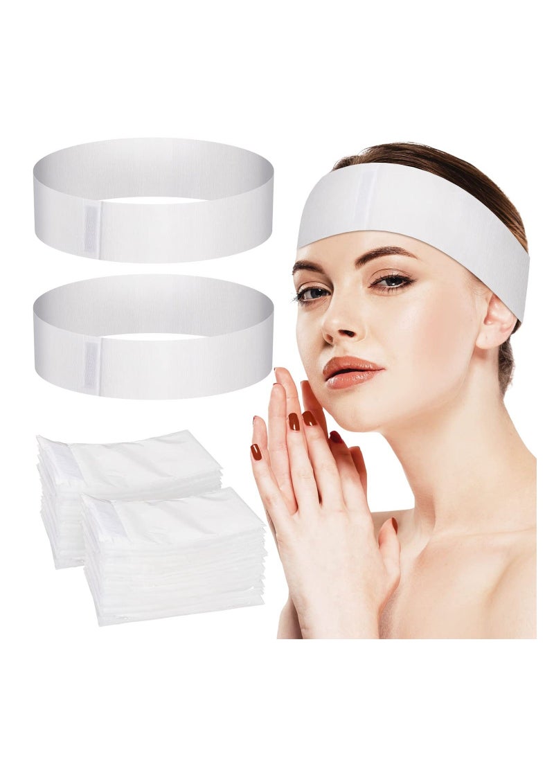 Y&D Facial Headbands, 50PCS Disposable Spa Headband Wrap with Adjustable Magic Tape, Stretch Non-Woven Bandeau, Soft Skin Care Essential Convenient Closure  - Image 1