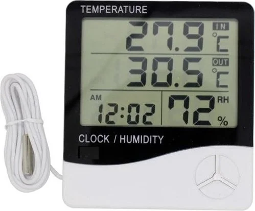5 دي ام Alarm Humidity Meter Thermometer with LCD Screen Clock Display that Can Measure Indoor and Outdoor Temperature