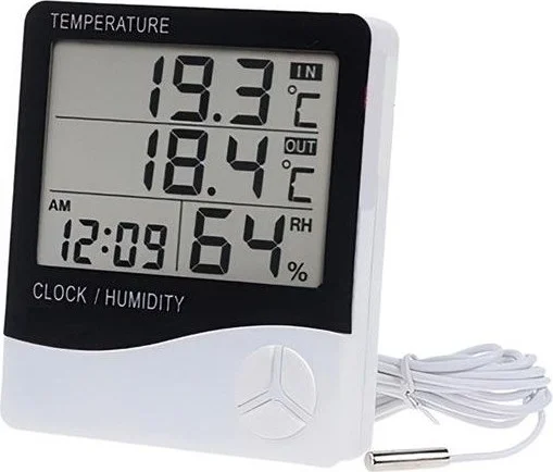 5 دي ام Alarm Humidity Meter Thermometer with LCD Screen Clock Display that Can Measure Indoor and Outdoor Temperature