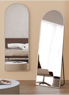 fashionhome Modern Full Length Mirror Standing Hanging or Leaning Against Wall Floor Mirror Dressing Mirror Wall-Mounted Mirror Aluminum Alloy Thin Frame Silver 60x165cm Oval Top Rounded Corner  - Image 2