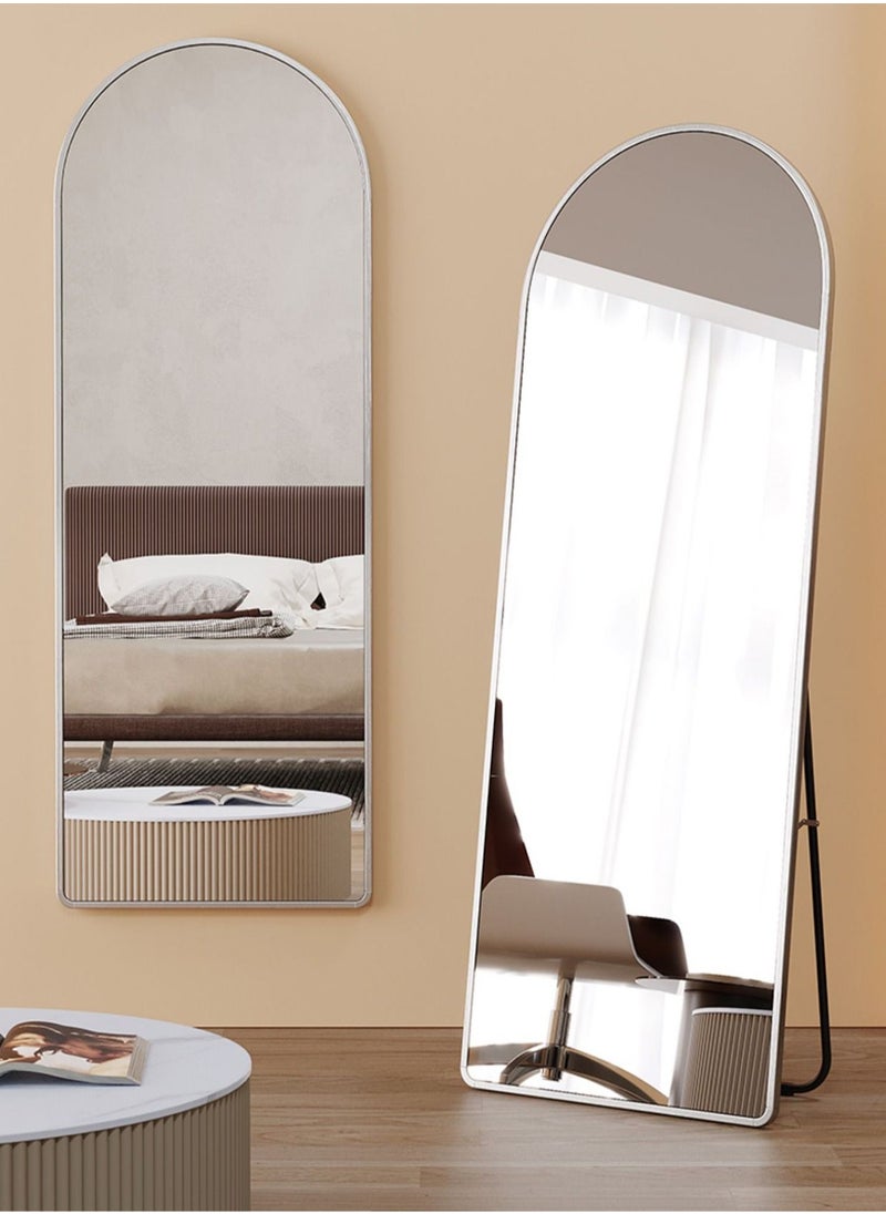 fashionhome Modern Full Length Mirror Standing Hanging or Leaning Against Wall Floor Mirror Dressing Mirror Wall-Mounted Mirror Aluminum Alloy Thin Frame Silver 60x165cm Oval Top Rounded Corner  - Image 2
