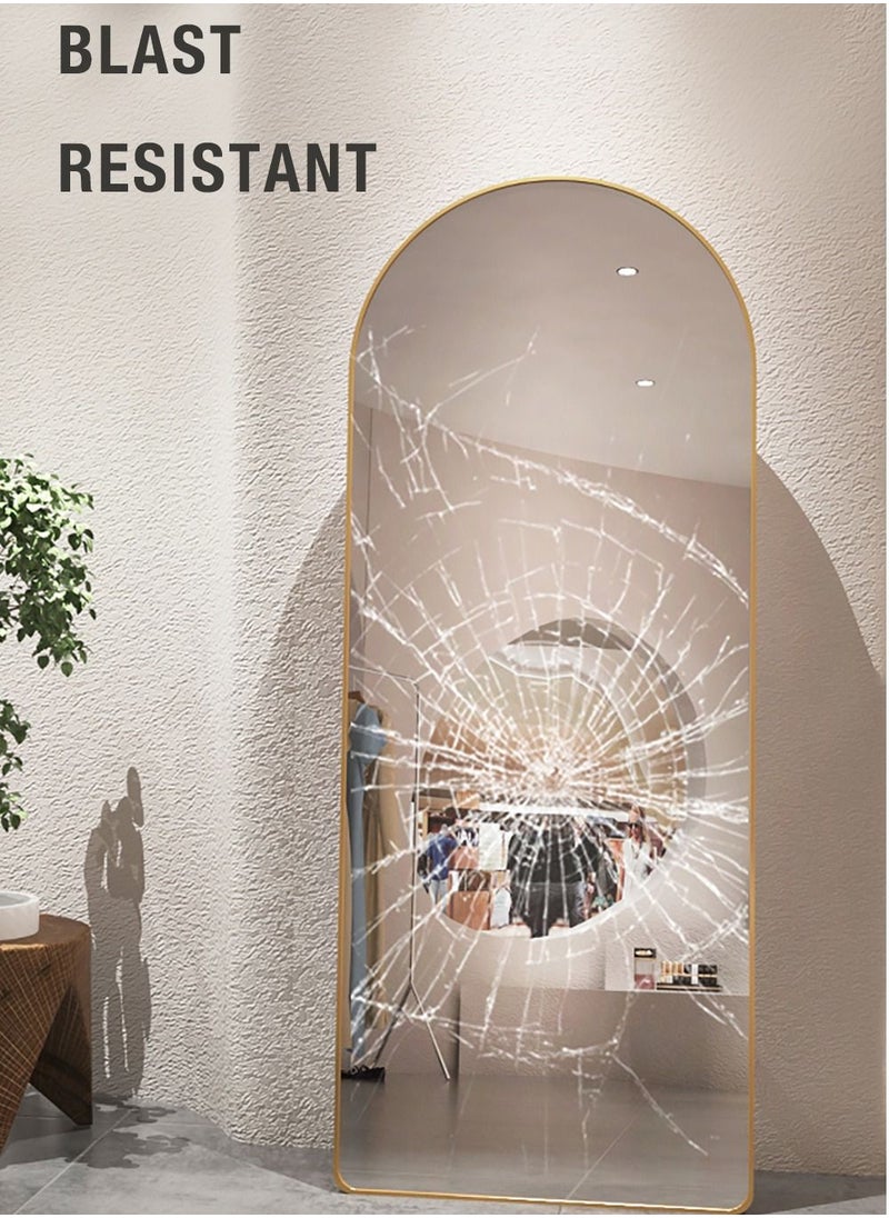 fashionhome Modern Full Length Mirror Standing Hanging or Leaning Against Wall Floor Mirror Dressing Mirror Wall-Mounted Mirror Aluminum Alloy Thin Frame Silver 60x165cm Oval Top Rounded Corner  - Image 5
