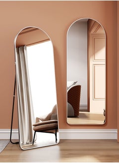 fashionhome Modern Full Length Mirror Standing Hanging or Leaning Against Wall Floor Mirror Dressing Mirror Wall-Mounted Mirror Aluminum Alloy Thin Frame Silver 60x165cm Oval Top Rounded Corner  - Image 1