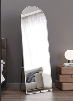 fashionhome Modern Full Length Mirror Standing Hanging or Leaning Against Wall Floor Mirror Dressing Mirror Wall-Mounted Mirror Aluminum Alloy Thin Frame Silver 60x165cm Oval Top Rounded Corner  - Image 3