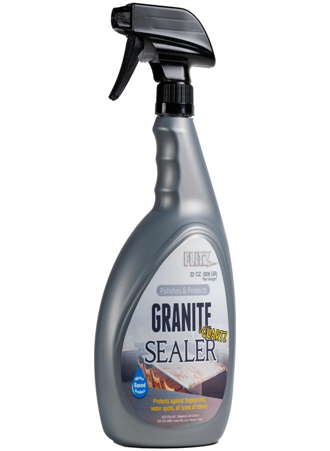 Flitz Granite Sealer (+ Quartz) - 32oz Bottle of USA-Made Quartz Sealer for Countertops, Glass, & More - Food Safe Marble Sealant that Shields Against Hard Water Stains, Mineral Deposits, Oil (1 Pack) - Image 1