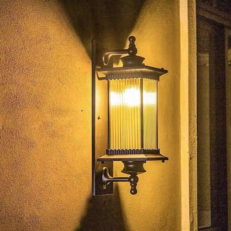 blissbells Vintage Wall Mounted Lantern, Glass Panel Sconce Light, Coffee Color Metal Finish - Image 1