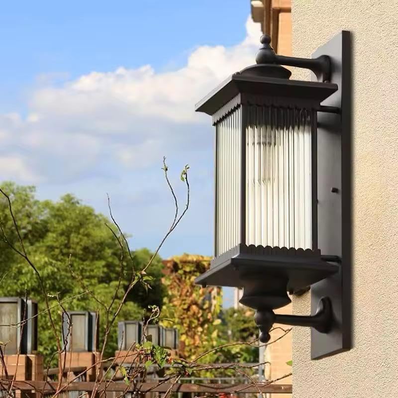 blissbells Vintage Wall Mounted Lantern, Glass Panel Sconce Light, Coffee Color Metal Finish - Image 3
