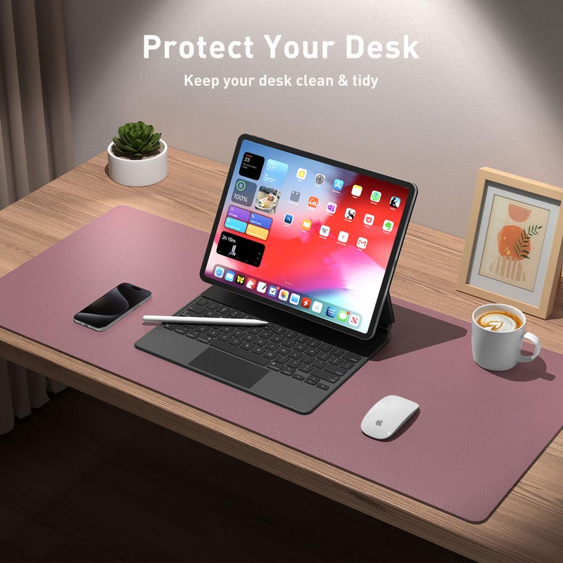 Aothia Leather Desk Pad Protector, Mouse Pad, Office Desk Mat, Non-Slip PU Leather Desk Blotter, Laptop Desk Pad, Waterproof Desk Writing Pad for Office and Home (48"x17", Dark Pink) - Image 3