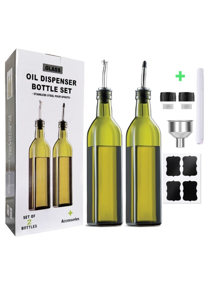 JAYATO 2 PCS 17oz/500ML Olive Oil Dispenser Bottle for Kitchen, Premium Oil and Vinegar Cruet, Oil and Vinegar Dispenser Set with Pourers, Funnel - Image 1