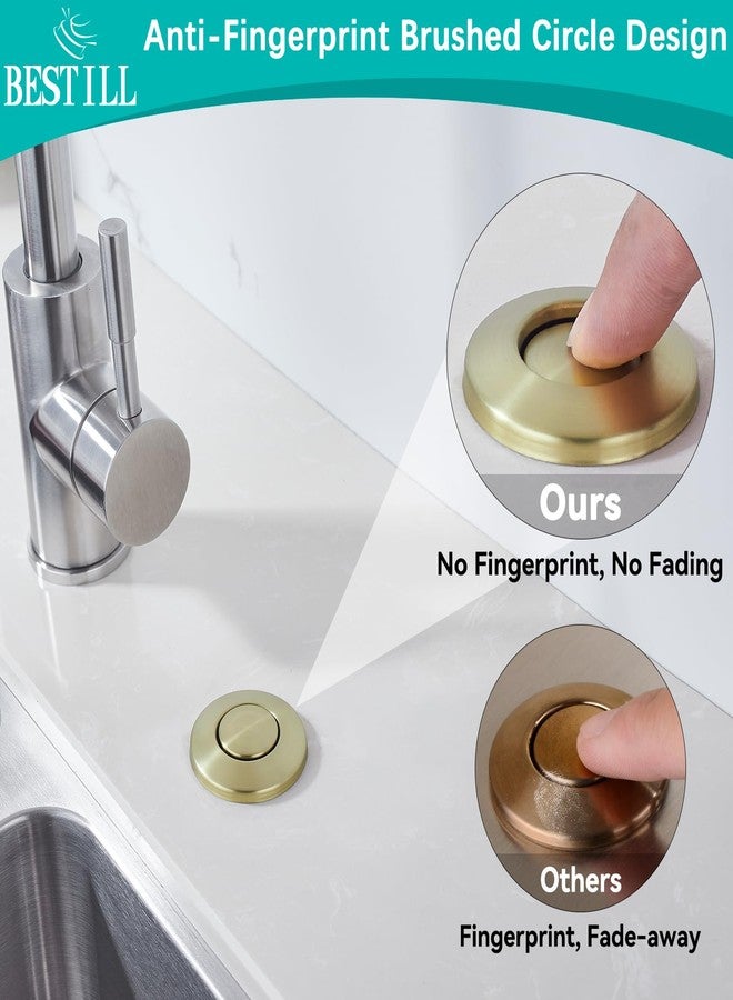 BESTILL Garbage Disposal Air Switch Kit - UL Listed, Fingerprint-Resistant Long Push Button for Waste Disposer, Cordless Sink Top Switch Button with Brass Cover, Matte Gold(2024 New Upgraded) - Image 2