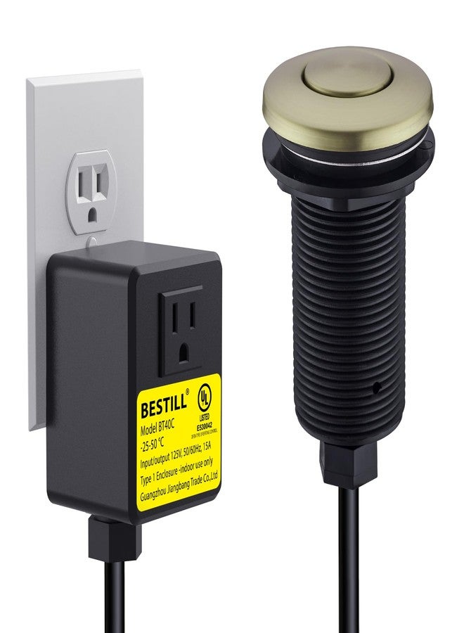 BESTILL Garbage Disposal Air Switch Kit - UL Listed, Fingerprint-Resistant Long Push Button for Waste Disposer, Cordless Sink Top Switch Button with Brass Cover, Matte Gold(2024 New Upgraded) - Image 1