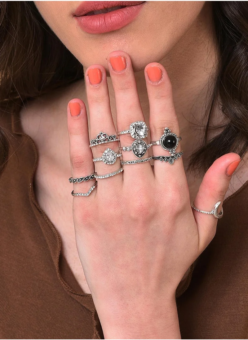 سوهي Set Of 11 White Stone-Studded Finger Rings