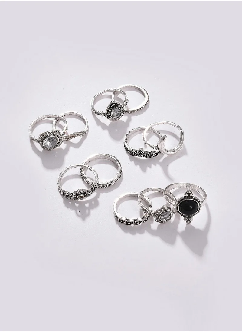 سوهي Set Of 11 White Stone-Studded Finger Rings