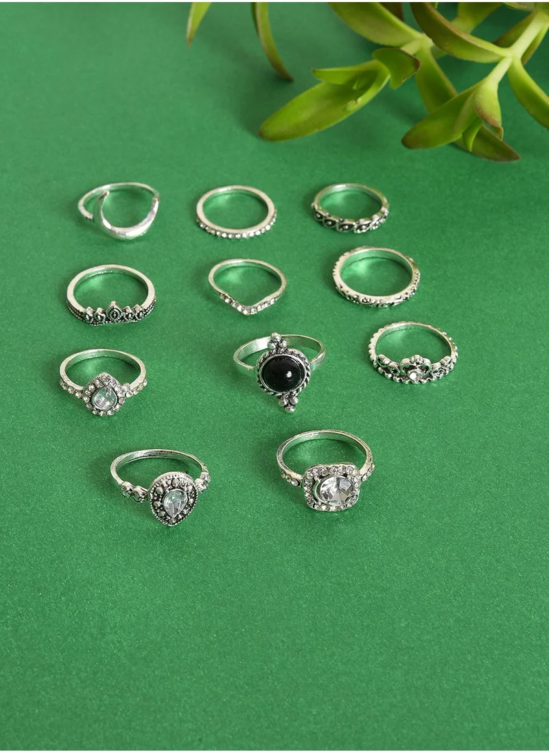 سوهي Set Of 11 White Stone-Studded Finger Rings