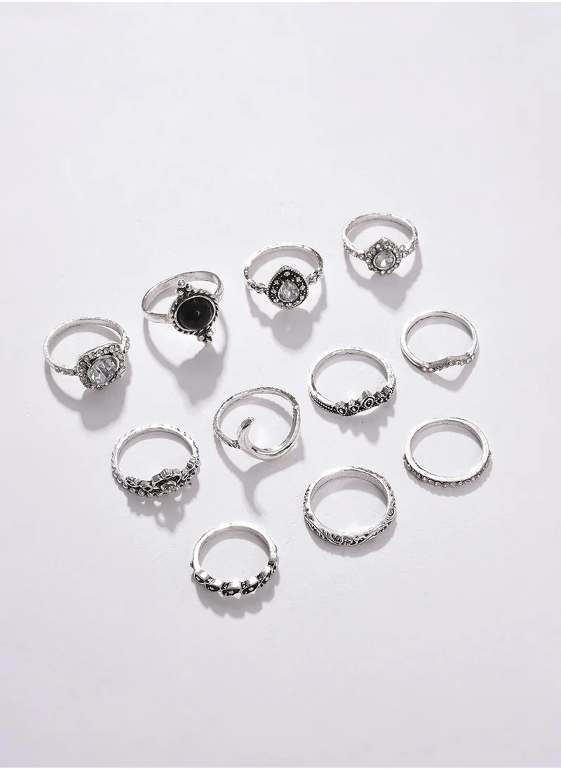 سوهي Set Of 11 White Stone-Studded Finger Rings